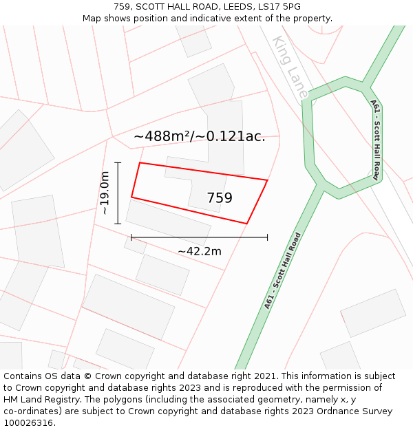 759, SCOTT HALL ROAD, LEEDS, LS17 5PG: Plot and title map