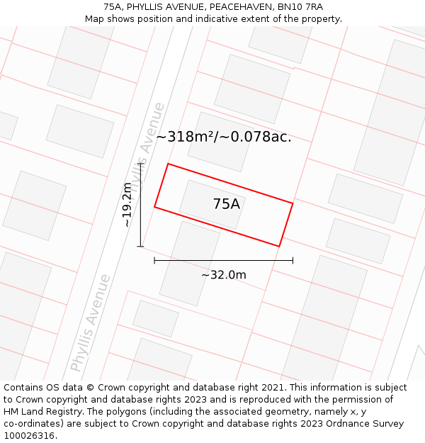 75A, PHYLLIS AVENUE, PEACEHAVEN, BN10 7RA: Plot and title map