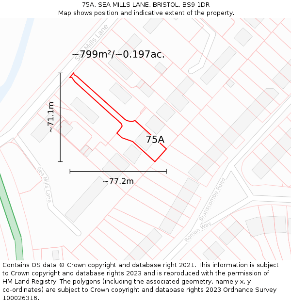 75A, SEA MILLS LANE, BRISTOL, BS9 1DR: Plot and title map