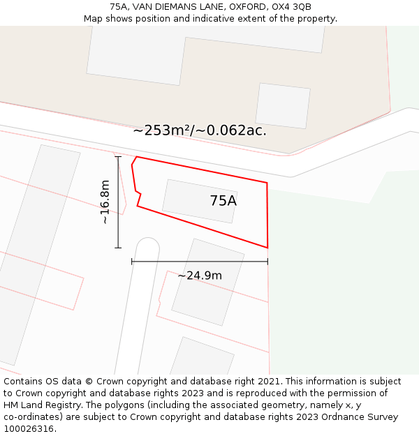 75A, VAN DIEMANS LANE, OXFORD, OX4 3QB: Plot and title map