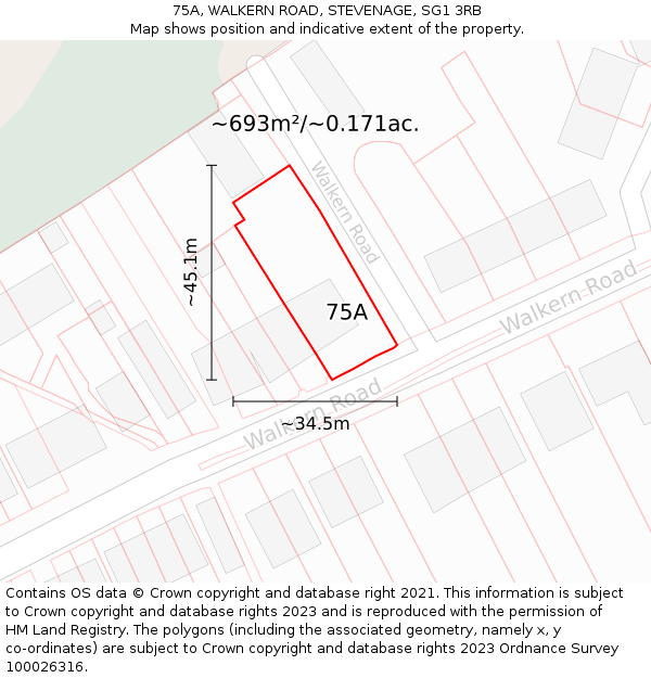 75A, WALKERN ROAD, STEVENAGE, SG1 3RB: Plot and title map