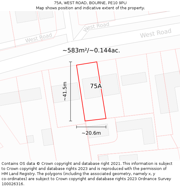 75A, WEST ROAD, BOURNE, PE10 9PU: Plot and title map