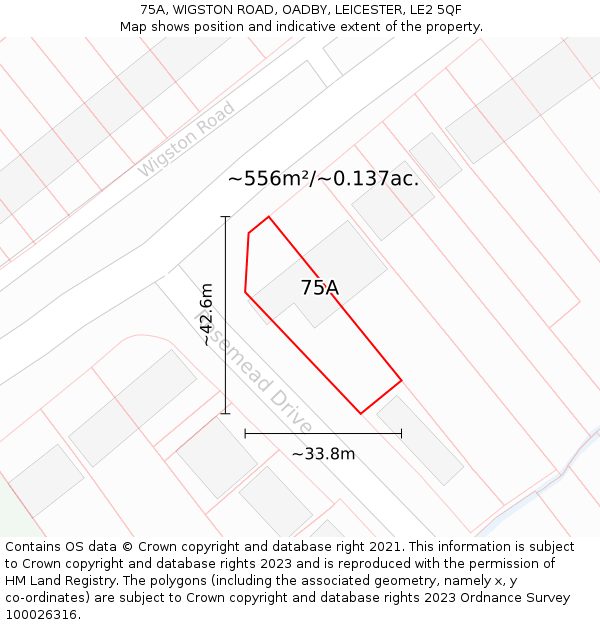 75A, WIGSTON ROAD, OADBY, LEICESTER, LE2 5QF: Plot and title map