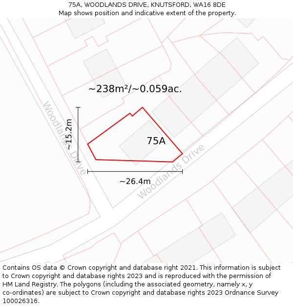 75A, WOODLANDS DRIVE, KNUTSFORD, WA16 8DE: Plot and title map