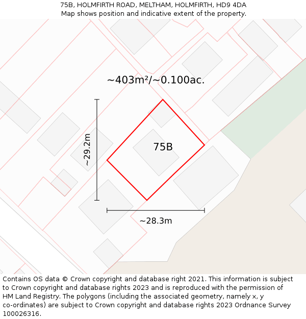 75B, HOLMFIRTH ROAD, MELTHAM, HOLMFIRTH, HD9 4DA: Plot and title map