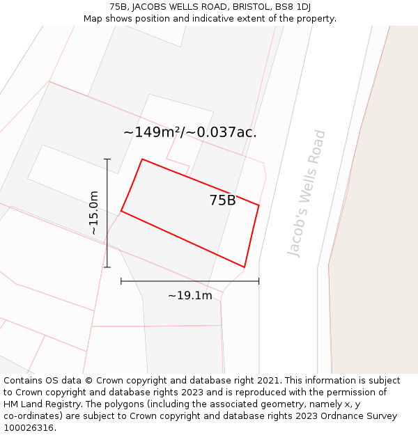 75B, JACOBS WELLS ROAD, BRISTOL, BS8 1DJ: Plot and title map