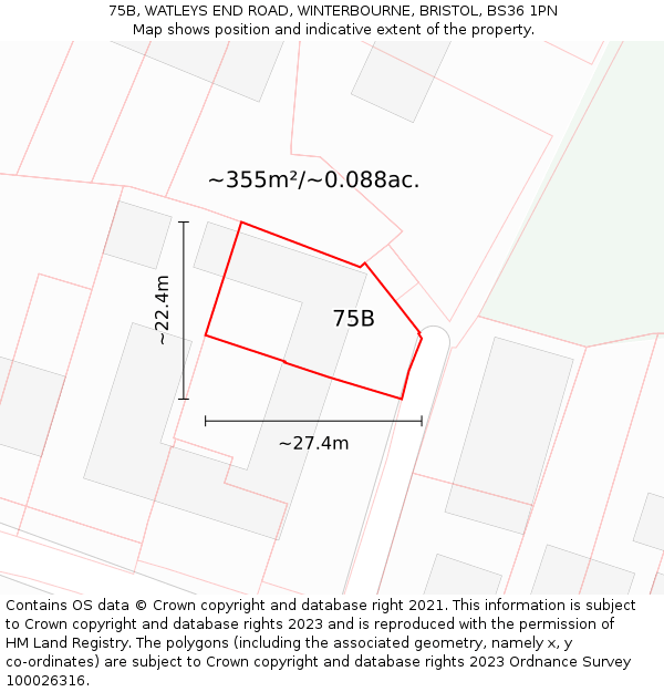 75B, WATLEYS END ROAD, WINTERBOURNE, BRISTOL, BS36 1PN: Plot and title map