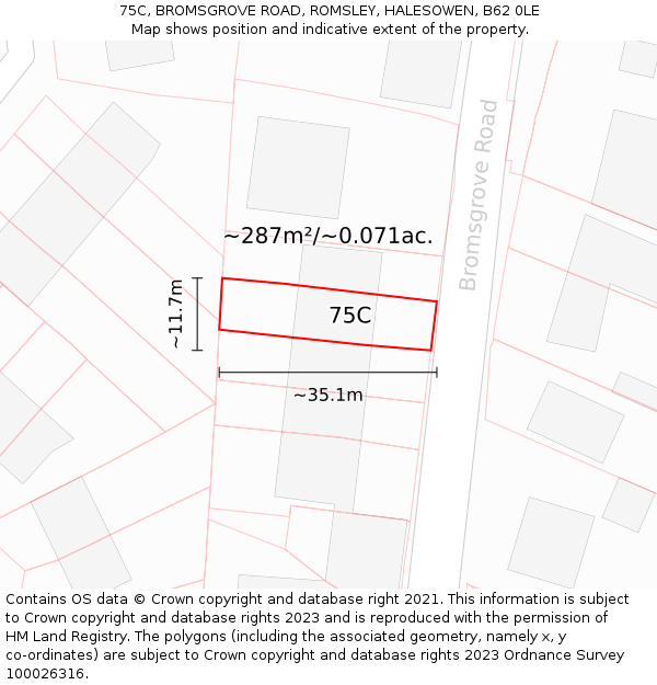 75C, BROMSGROVE ROAD, ROMSLEY, HALESOWEN, B62 0LE: Plot and title map