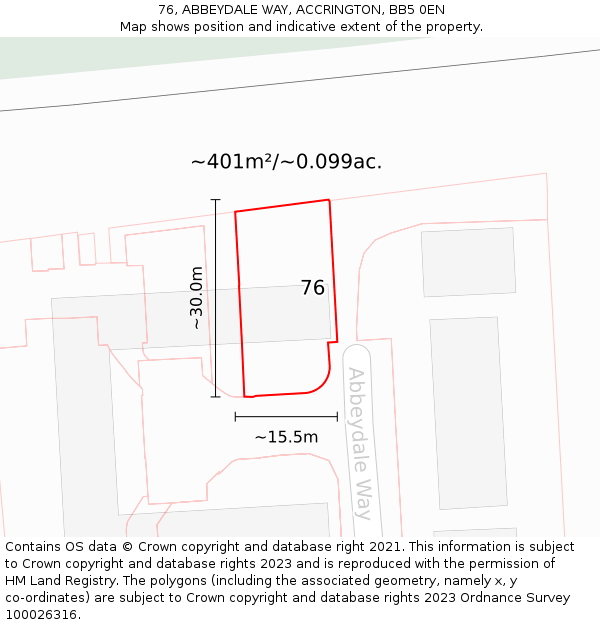 76, ABBEYDALE WAY, ACCRINGTON, BB5 0EN: Plot and title map