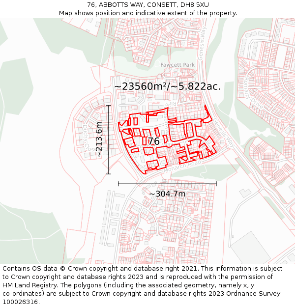 76, ABBOTTS WAY, CONSETT, DH8 5XU: Plot and title map