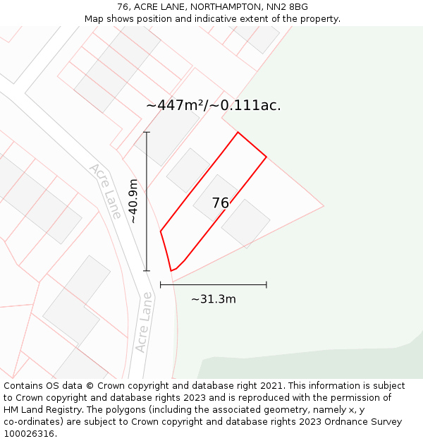 76, ACRE LANE, NORTHAMPTON, NN2 8BG: Plot and title map