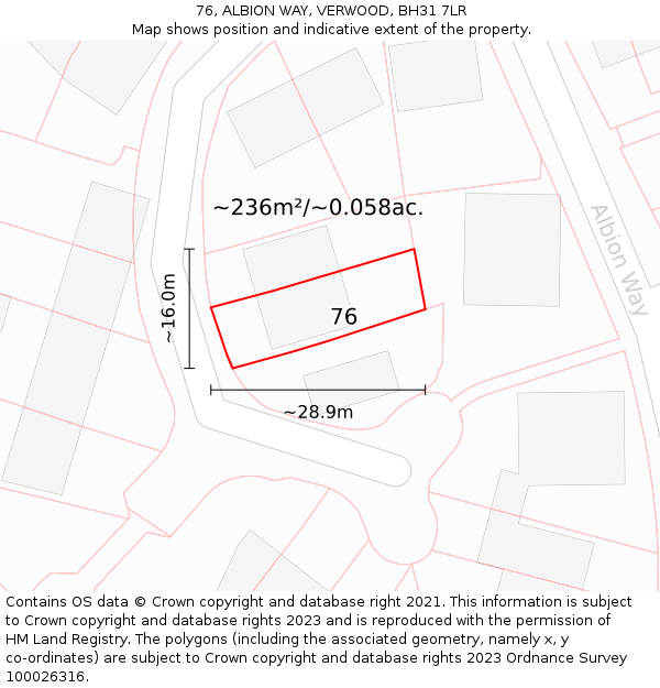 76, ALBION WAY, VERWOOD, BH31 7LR: Plot and title map