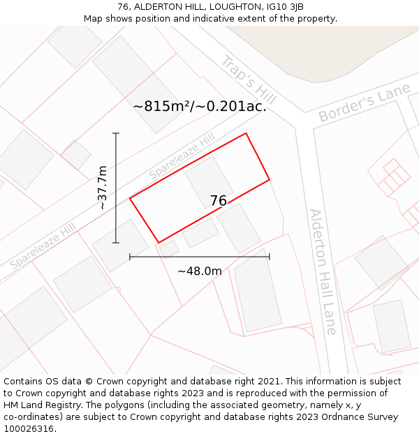 76, ALDERTON HILL, LOUGHTON, IG10 3JB: Plot and title map