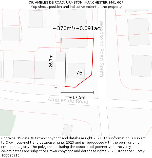 76, AMBLESIDE ROAD, URMSTON, MANCHESTER, M41 6QP: Plot and title map