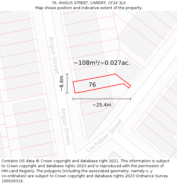 76, ANGUS STREET, CARDIFF, CF24 3LX: Plot and title map