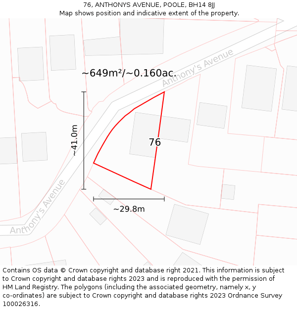 76, ANTHONYS AVENUE, POOLE, BH14 8JJ: Plot and title map