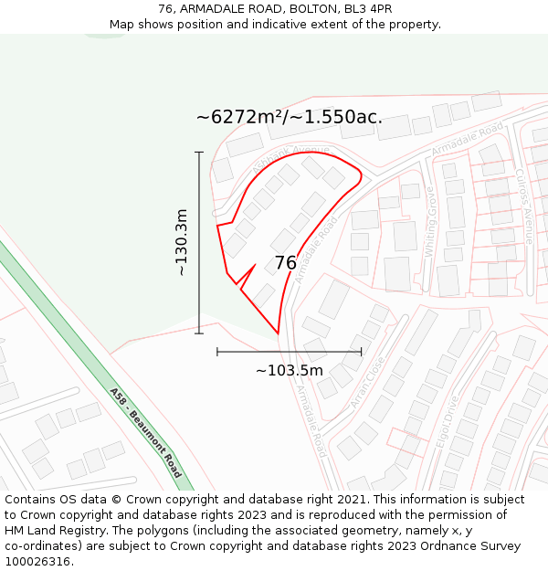 76, ARMADALE ROAD, BOLTON, BL3 4PR: Plot and title map