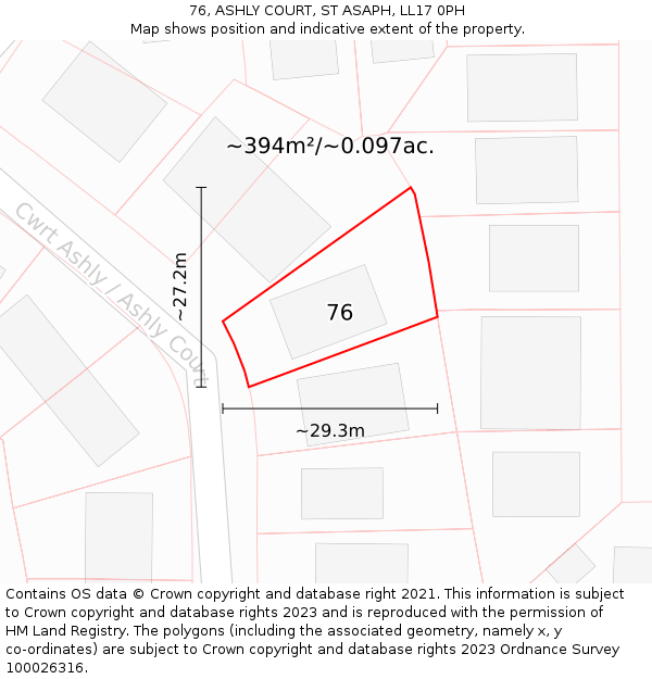 76, ASHLY COURT, ST ASAPH, LL17 0PH: Plot and title map