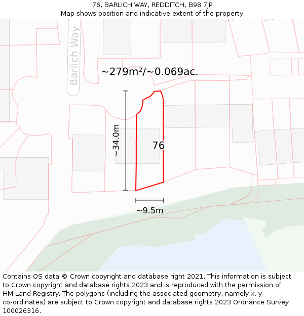 76, BARLICH WAY, REDDITCH, B98 7JP: Plot and title map