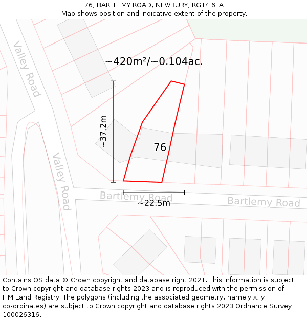 76, BARTLEMY ROAD, NEWBURY, RG14 6LA: Plot and title map