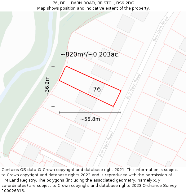 76, BELL BARN ROAD, BRISTOL, BS9 2DG: Plot and title map