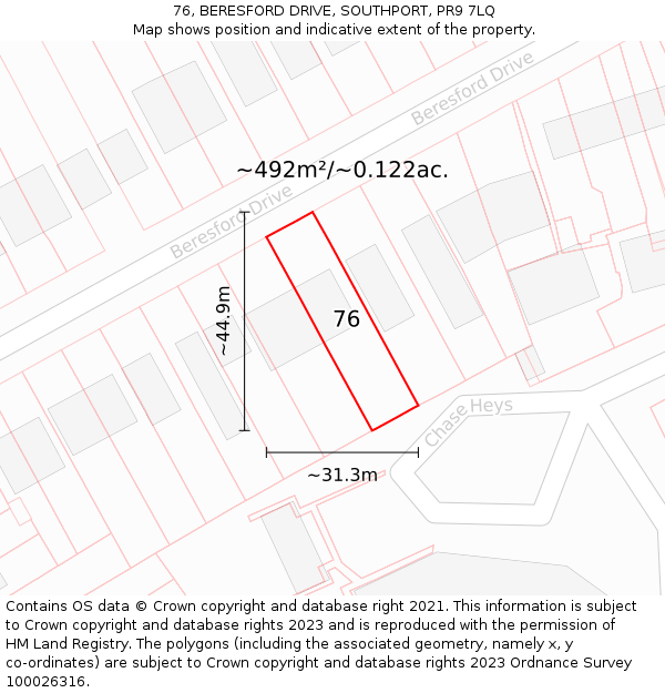 76, BERESFORD DRIVE, SOUTHPORT, PR9 7LQ: Plot and title map