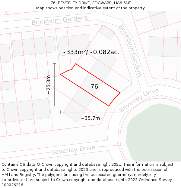 76, BEVERLEY DRIVE, EDGWARE, HA8 5NE: Plot and title map