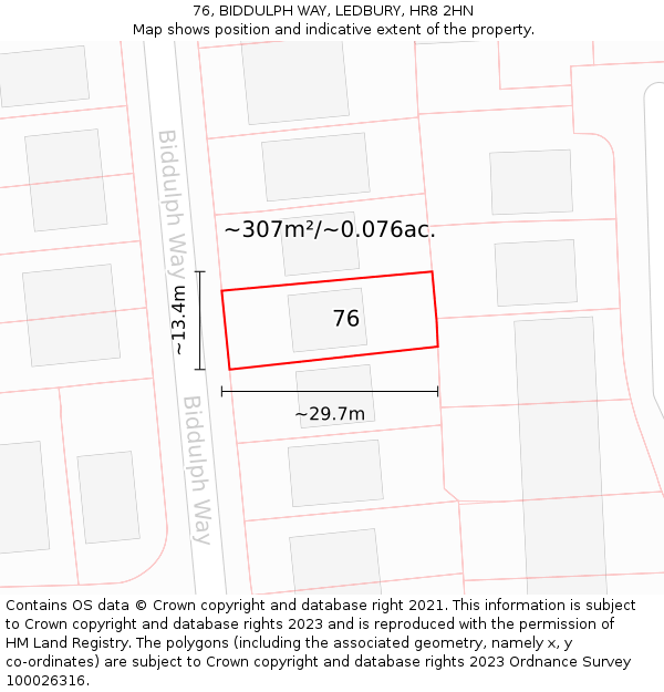 76, BIDDULPH WAY, LEDBURY, HR8 2HN: Plot and title map