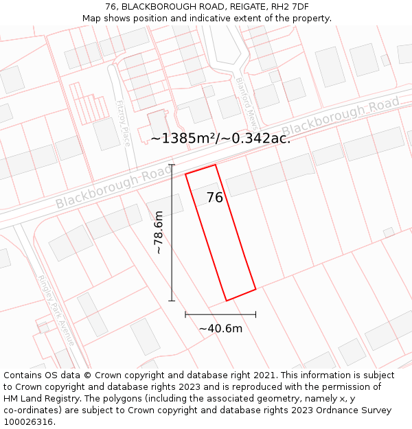 76, BLACKBOROUGH ROAD, REIGATE, RH2 7DF: Plot and title map