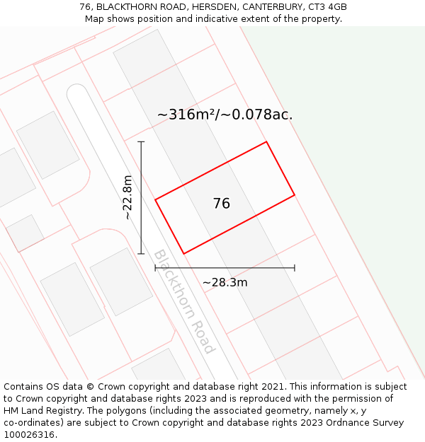 76, BLACKTHORN ROAD, HERSDEN, CANTERBURY, CT3 4GB: Plot and title map