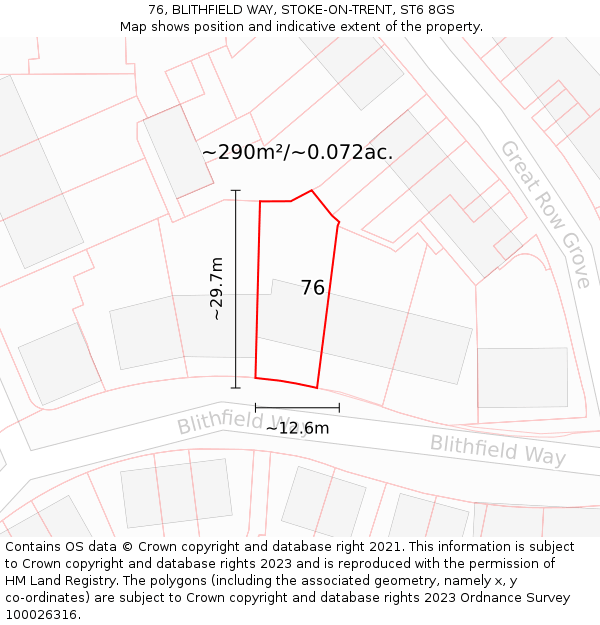 76, BLITHFIELD WAY, STOKE-ON-TRENT, ST6 8GS: Plot and title map