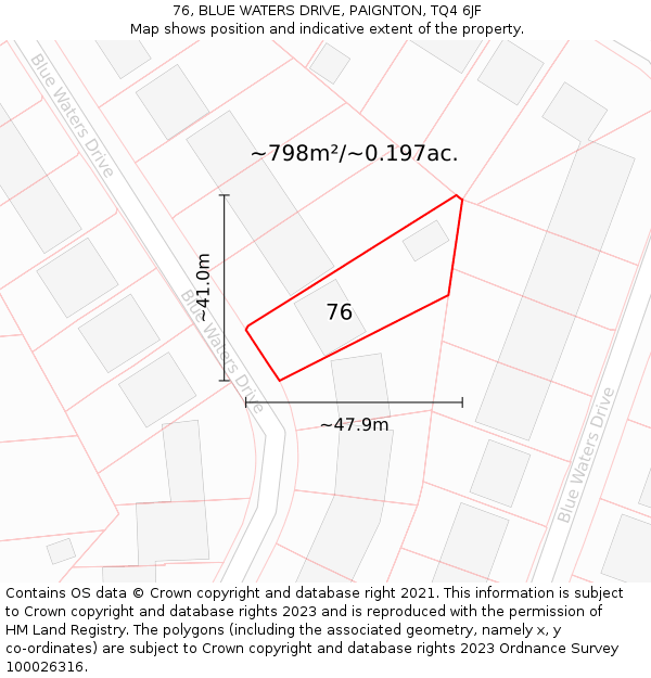 76, BLUE WATERS DRIVE, PAIGNTON, TQ4 6JF: Plot and title map