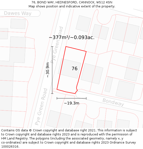 76, BOND WAY, HEDNESFORD, CANNOCK, WS12 4SN: Plot and title map