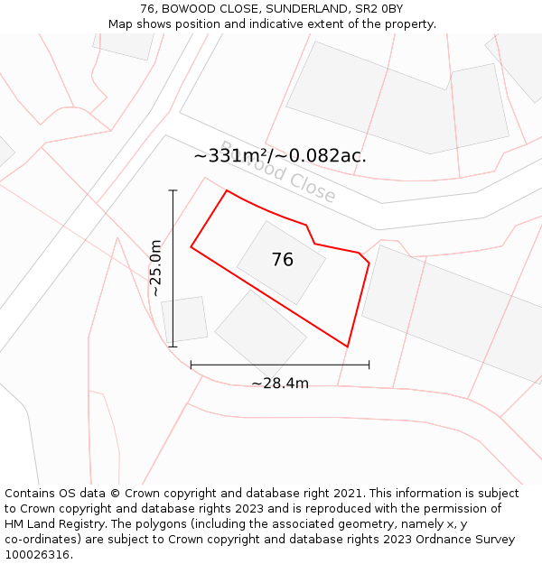 76, BOWOOD CLOSE, SUNDERLAND, SR2 0BY: Plot and title map