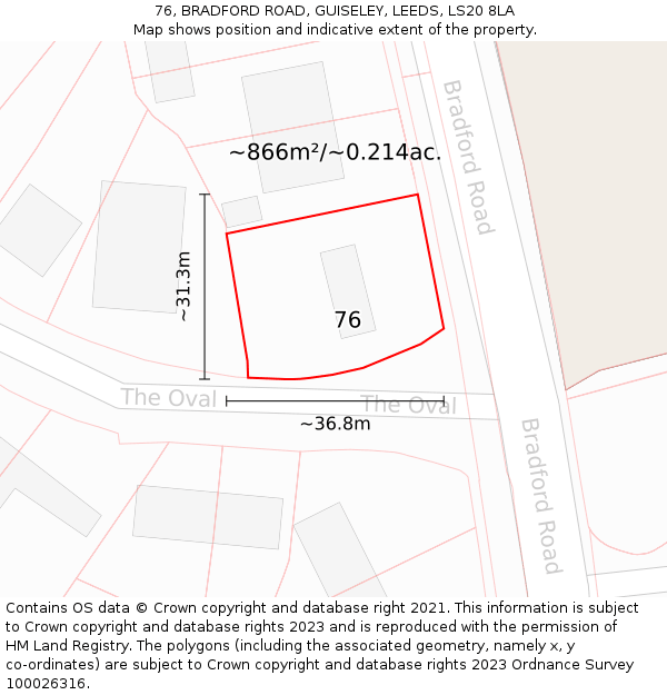 76, BRADFORD ROAD, GUISELEY, LEEDS, LS20 8LA: Plot and title map