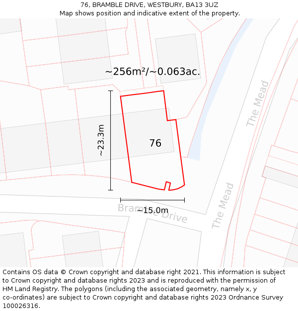 76, BRAMBLE DRIVE, WESTBURY, BA13 3UZ: Plot and title map