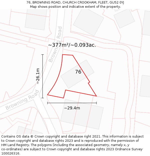 76, BROWNING ROAD, CHURCH CROOKHAM, FLEET, GU52 0YJ: Plot and title map