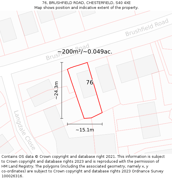 76, BRUSHFIELD ROAD, CHESTERFIELD, S40 4XE: Plot and title map