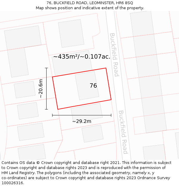 76, BUCKFIELD ROAD, LEOMINSTER, HR6 8SQ: Plot and title map