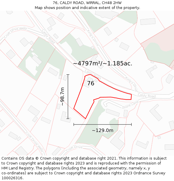 76, CALDY ROAD, WIRRAL, CH48 2HW: Plot and title map