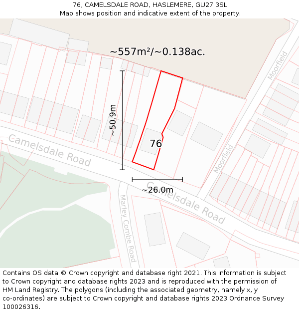 76, CAMELSDALE ROAD, HASLEMERE, GU27 3SL: Plot and title map