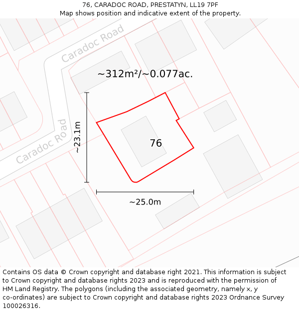 76, CARADOC ROAD, PRESTATYN, LL19 7PF: Plot and title map