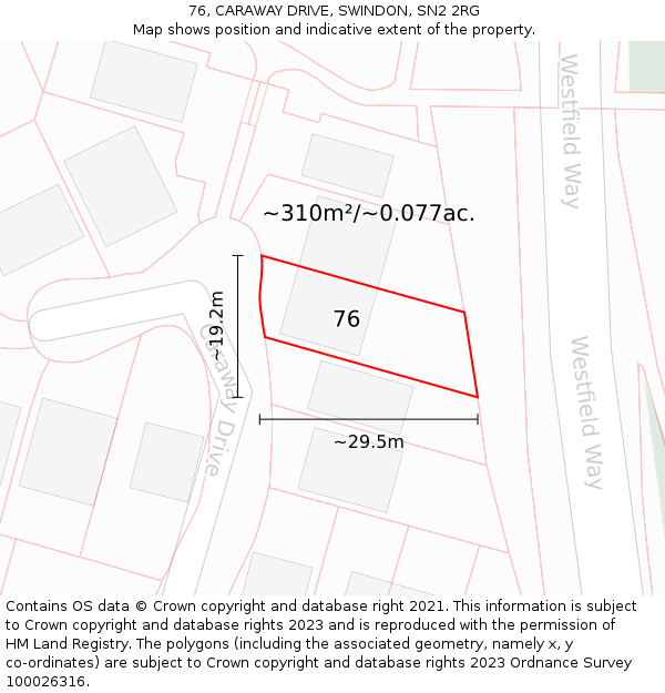 76, CARAWAY DRIVE, SWINDON, SN2 2RG: Plot and title map