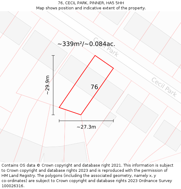 76, CECIL PARK, PINNER, HA5 5HH: Plot and title map