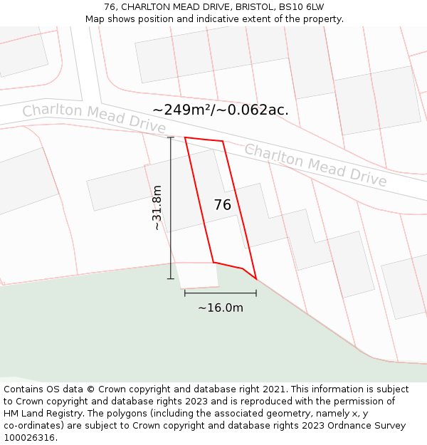 76, CHARLTON MEAD DRIVE, BRISTOL, BS10 6LW: Plot and title map