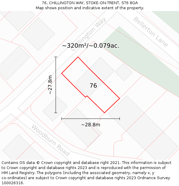 76, CHILLINGTON WAY, STOKE-ON-TRENT, ST6 8GA: Plot and title map