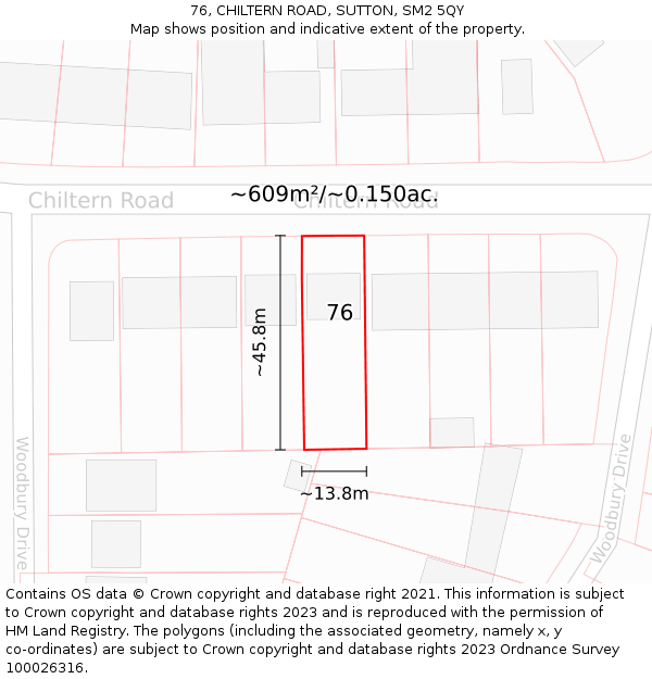 76, CHILTERN ROAD, SUTTON, SM2 5QY: Plot and title map