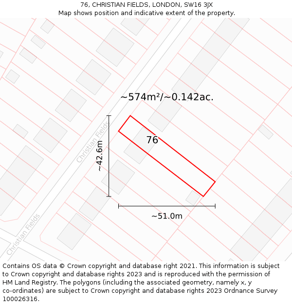 76, CHRISTIAN FIELDS, LONDON, SW16 3JX: Plot and title map