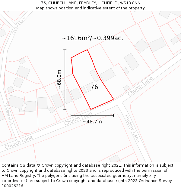 76, CHURCH LANE, FRADLEY, LICHFIELD, WS13 8NN: Plot and title map