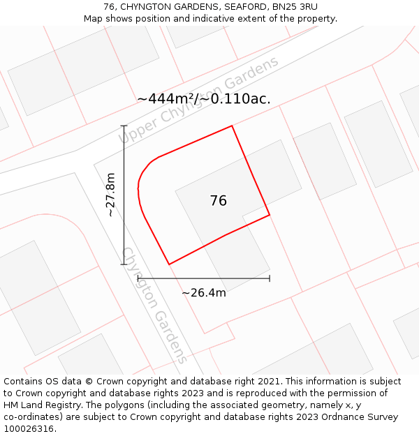 76, CHYNGTON GARDENS, SEAFORD, BN25 3RU: Plot and title map